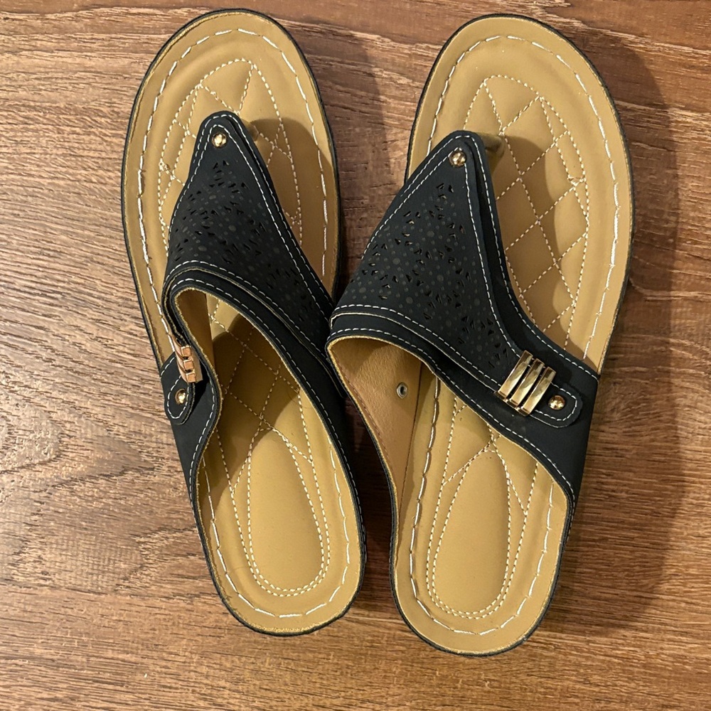 Black and Tan Sandals